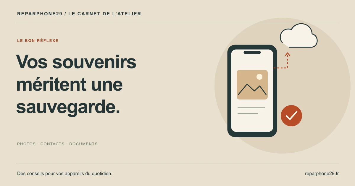 Illustration d’un téléphone dont les souvenirs sont copiés vers un espace de sauvegarde.